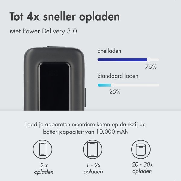 imoshion Powerbank met uittrekbare kabel 10.000 mAh - Power Delivery - USB-C + Lightning - Zwart