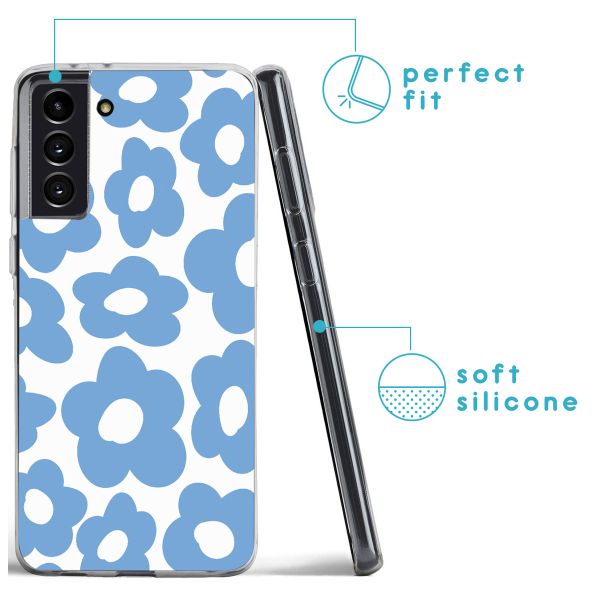 imoshion Design hoesje Samsung Galaxy S21 FE - Retro Blue Flowers