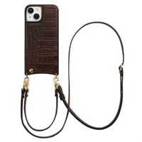 Selencia Nova Croco Phone Case with Cord and Card Holder Apple iPhone 15 - Choco Brown