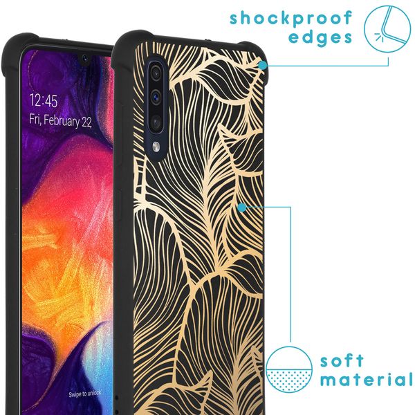 imoshion Design hoesje met koord Samsung Galaxy A50 - Bladeren - Goud