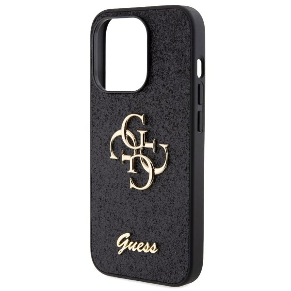 Guess 4G Metal Logo Glitter Backcover Apple iPhone 15 Pro - Zwart
