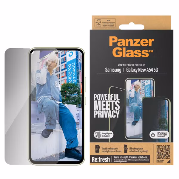 PanzerGlass Privacy Ultra-Wide Fit Anti-Bacterial Screenprotector incl. applicator Samsung Galaxy A55