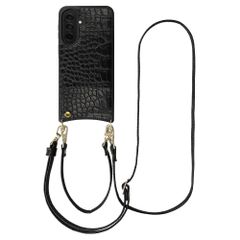 Selencia Nova Croco Phone Case with Cord and Card Holder Samsung Galaxy A37 (5G) - Black