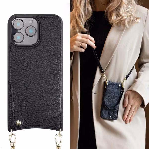 Selencia Nova Telefoonhoes met Koord en Pashouder Apple iPhone 16 Pro Max - Zwart