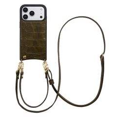Selencia Nova Croco Telefoonhoes met Koord en Pashouder Apple iPhone 17 Pro - Dark Olive