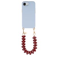 Selencia Rivièra MagSafe Backcover met afneembare haakjes voor de Apple iPhone 17e / 16e - Powder Blue + Lova Polskoord - Burgundy