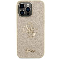 Guess 4G Metal Logo Glitter Backcover iPhone 15 Pro Max - Goud