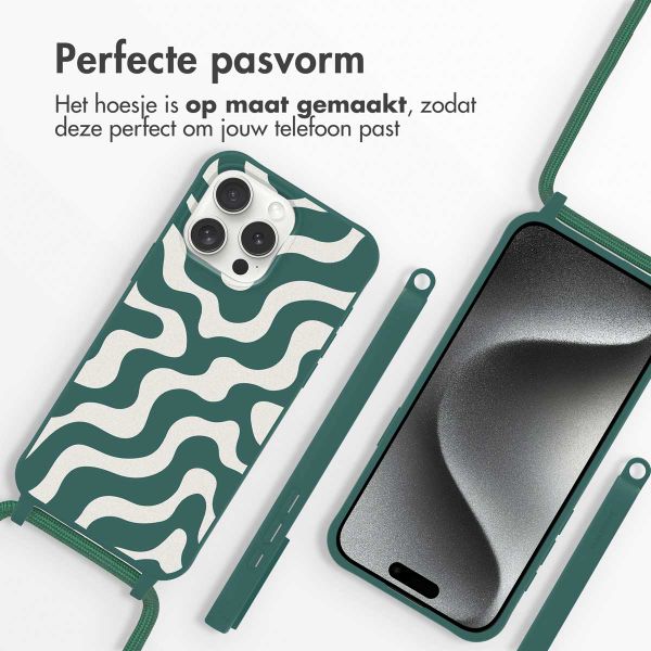 imoshion Siliconen design hoesje met koord Apple iPhone 15 Pro - Petrol Green Groovy