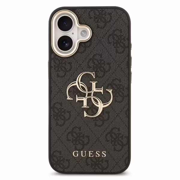 Guess 4G Metal Logo Backcover Apple iPhone 17 - Gold Edge - Black