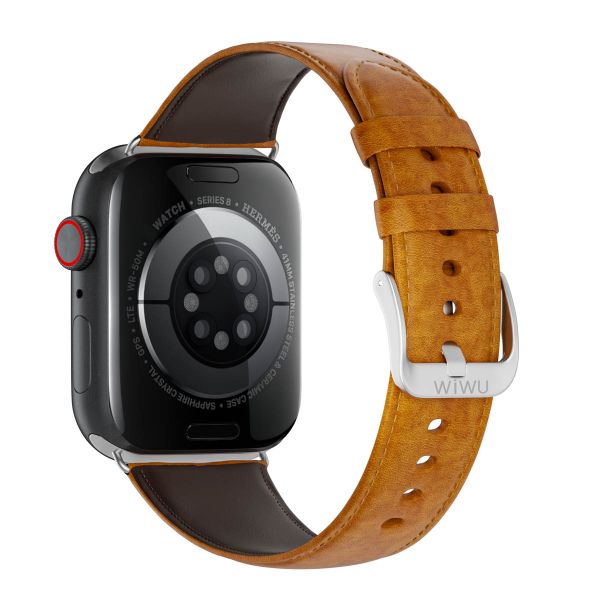 WiWu Vintage lederen band Apple Watch Series 1 t/m 9 / SE (38/40/41 mm) | Series 10 / 11 (42 mm) - Lichtbruin