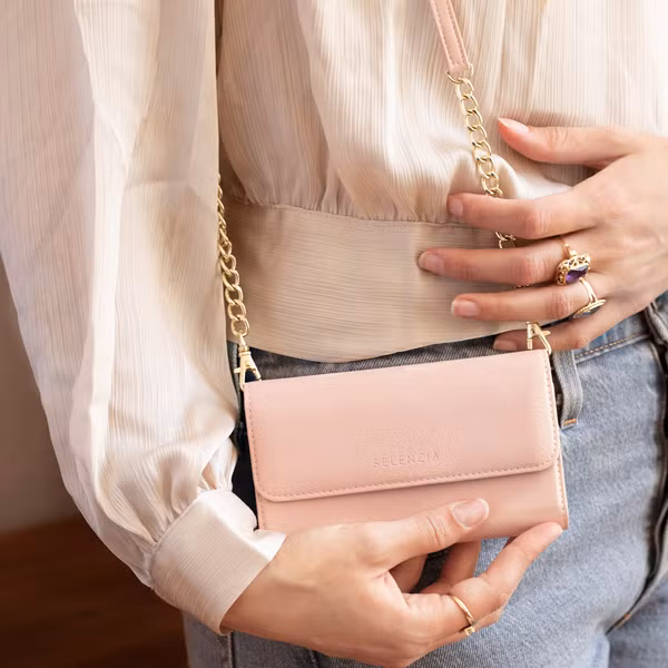 Selencia Eny Uitneembare Vegan Lederen Clutch Samsung Galaxy S21 Plus - Roze