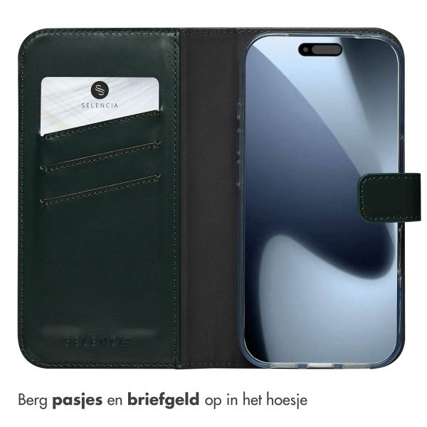 Selencia Echt Leren Bookcase Apple iPhone 17 Pro - Groen