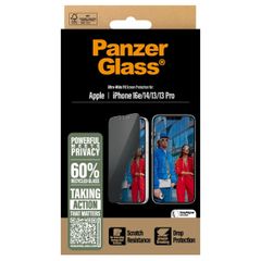 PanzerGlass Privacy Ultra-Wide Fit Anti-Bacterial Screenprotector incl. applicator iPhone 13 / 13 Pro / 14 / 16e