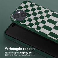 Selencia Siliconen design hoesje met afneembaar koord iPhone 15 - Irregular Check Green