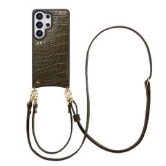 Selencia Nova Croco Phone Case with Cord and Card Holder Samsung Galaxy S26 Ultra - Dark Olive