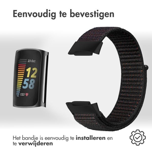 imoshion Nylon bandje Fitbit Charge 5 - Maat L - Zwart