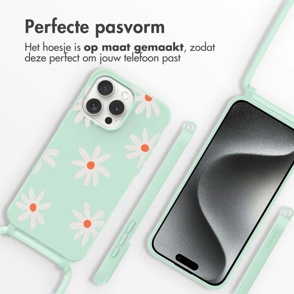 imoshion Siliconen design hoesje met koord Apple iPhone 15 Pro - Green Flower Distance