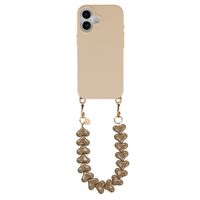 Selencia Rivièra MagSafe Backcover met afneembare haakjes voor de Apple iPhone 16 - Milky Latte + Lova Polskoord - Mocha Brown