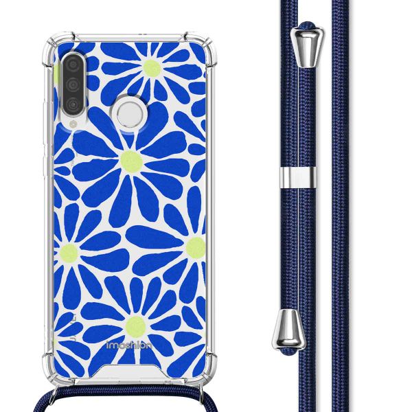 imoshion Design hoesje met koord Huawei P30 Lite - Cobalt Blue Flowers Connect