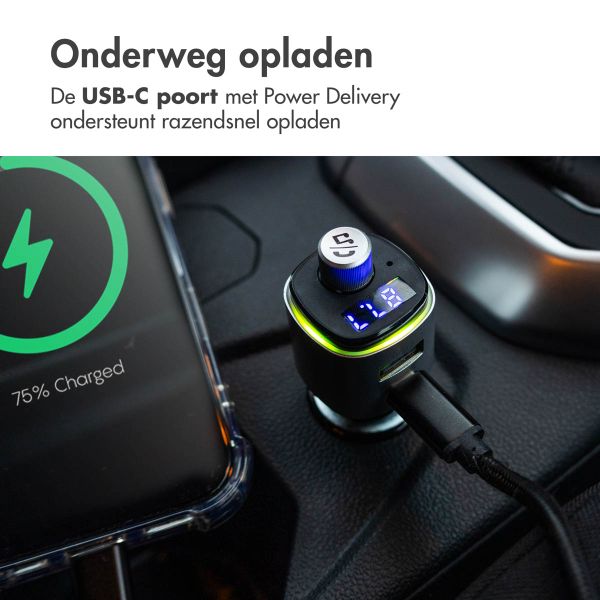 imoshion Bluetooth FM Transmitter Auto - met Power Delivery USB-C oplaadpoort - Zwart / Zilver