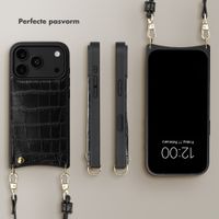 Selencia Nova Croco Telefoonhoes met Koord en Pashouder Apple iPhone 18 Pro Max / 17 Pro Max - Zwart