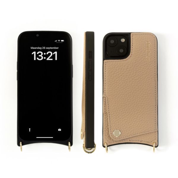 Dutchies Backcover met pashouder iPhone 13 Pro Max - Telefoonkoord niet inbegrepen - Beige