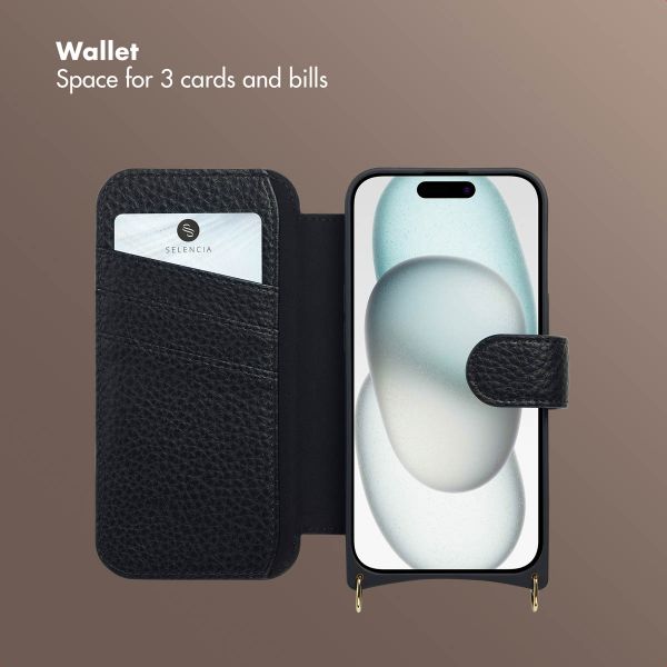 Selencia Riva Bookcase with MagSafe and phone strap Apple iPhone 15 - Black
