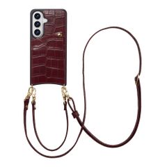 Selencia Nova Croco Phone Case with Cord and Card Holder Samsung Galaxy S26 - Burgundy