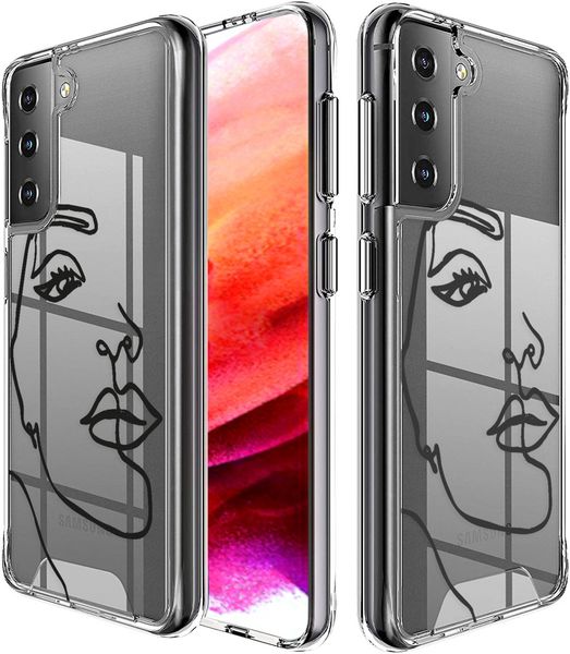 imoshion Design hoesje Samsung Galaxy S21 FE - Abstract Gezicht-Zwart