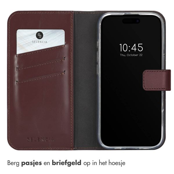 Selencia Echt Leren Bookcase Apple iPhone 16 Pro - Bruin
