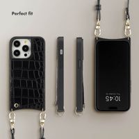 Selencia Nova Croco Phone Case with Cord and Card Holder Apple iPhone 14 Pro - Black
