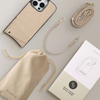Selencia Nova Croco Phone Case with Cord and Card Holder Apple iPhone 16 Pro - Beige