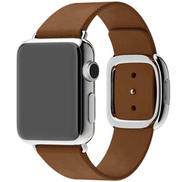 Apple Leather Band Modern Buckle Apple Watch Series 1 t/m 9 / SE (38/40/41 mm) | Series 10 (42 mm) - Maat S - Brown