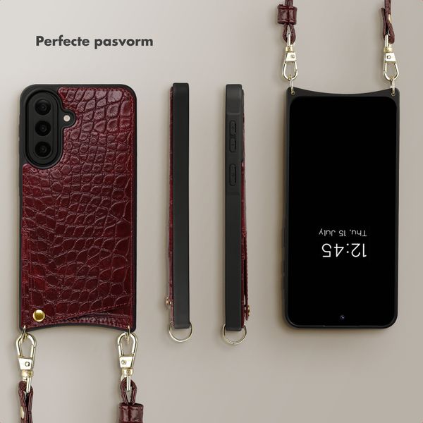 Selencia Nova Croco Telefoonhoes met Koord en Pashouder Samsung Galaxy A57 (5G) - Burgundy