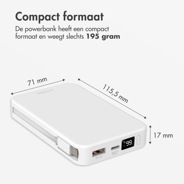 Accezz Powerbank 10.000 mAh met geïntegreerde kabels - Quick Charge en Power Delivery - Wit