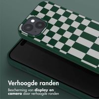 Selencia Siliconen design hoesje met afneembaar koord Apple iPhone 15 Plus - Irregular Check Green
