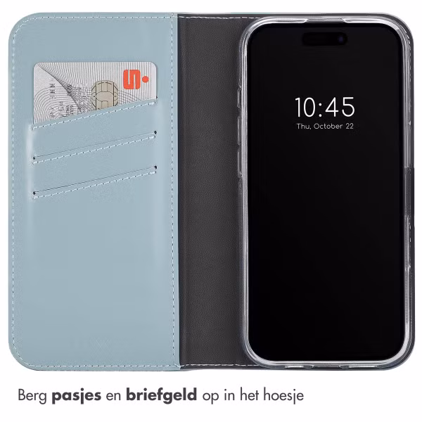 Selencia Echt Leren Bookcase Apple iPhone 16 Pro Max - Air Blue