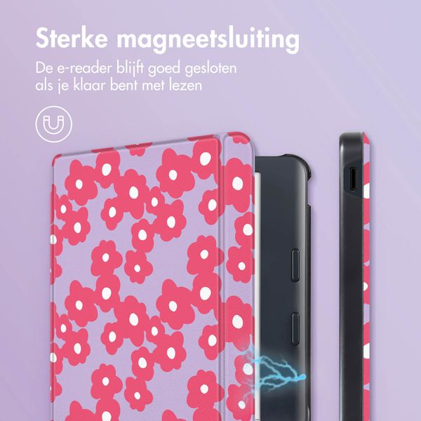 imoshion Design Slim Hard Case Sleepcover met stand Kobo Libra Colour - Dusty Rose Blossom