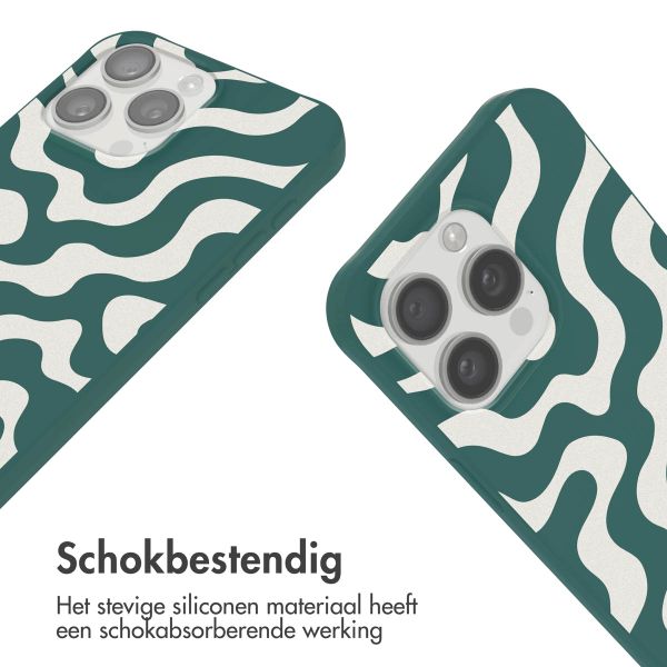 imoshion Siliconen design hoesje met koord iPhone 15 Pro - Petrol Green Groovy