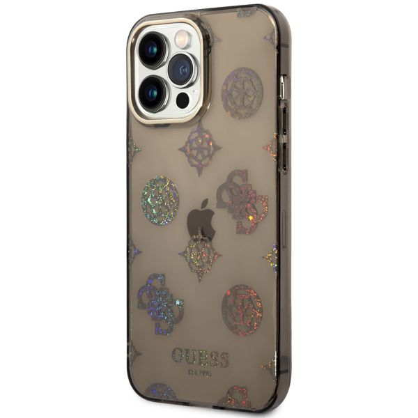 Guess Peony Glitter Backcover iPhone 14 Pro Max - Zwart