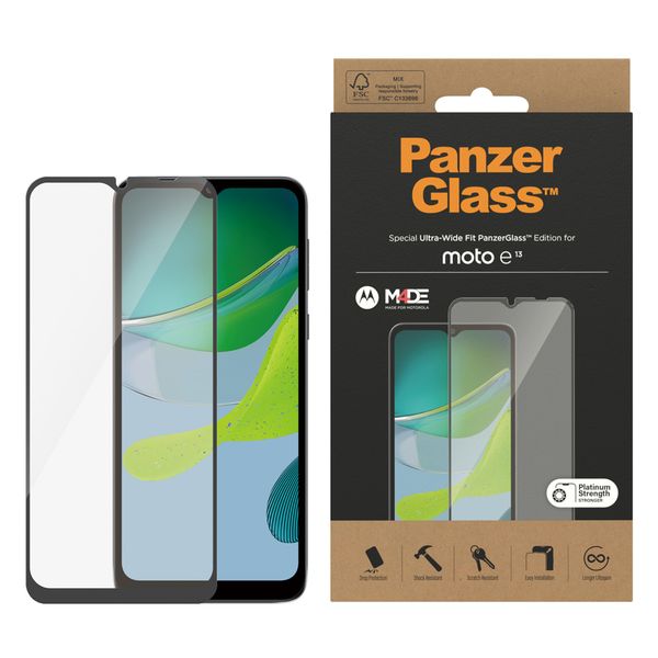 PanzerGlass Ultra-Wide Fit Anti-Bacterial Screenprotector Motorola Moto E13