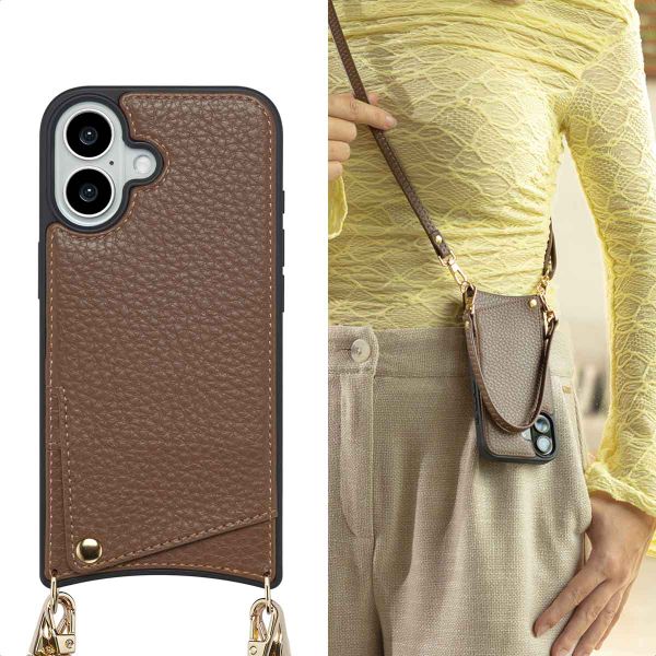 Selencia Nova Phone Case with Cord and Card Holder Apple iPhone 16 - Mocha Brown
