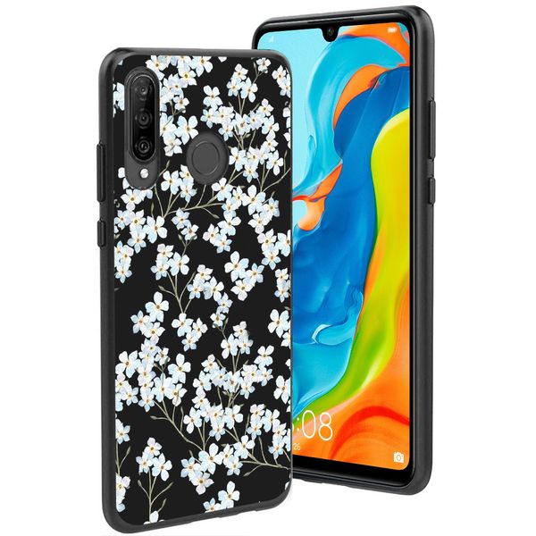 imoshion Design hoesje Huawei P30 Lite - Bloem - Wit / Zwart