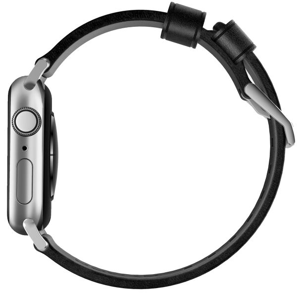 Nomad Modern Band van leder Apple Watch Series 1 t/m 10 / SE / Ultra (2) (44/45/46/49 mm) - Zwart/Zilver