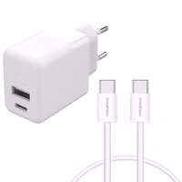 imoshion Oplader - USB-C en USB aansluiting - Power Delivery - 20 Watt + USB-C naar USB-C kabel - 1 meter - Wit