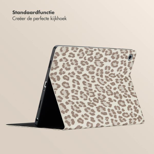 Selencia Sabi Bookcase met panterprint Samsung Galaxy Tab A9 Plus - Soft Ivory