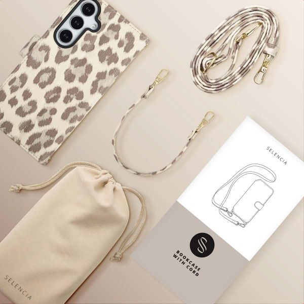 Selencia Sabi Bookcase met Panterprint Samsung Galaxy S24 / S25 - Soft Ivory