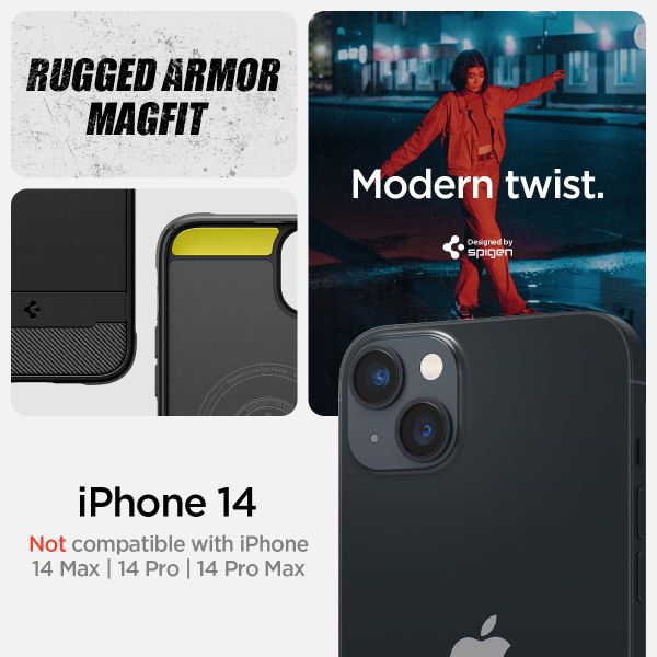 Spigen Rugged Armor Backcover MagSafe iPhone 14 - Zwart