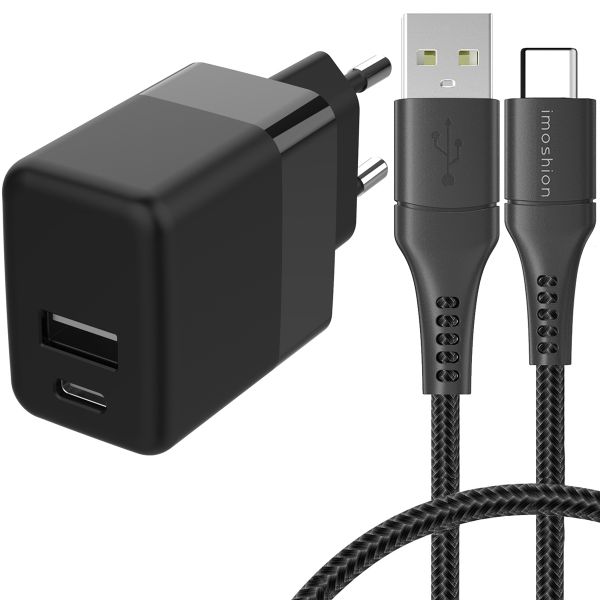 imoshion Wall Charger met USB-C naar USB kabel - Oplader - Gevlochten textiel - 20 Watt - 0,5 meter - Zwart