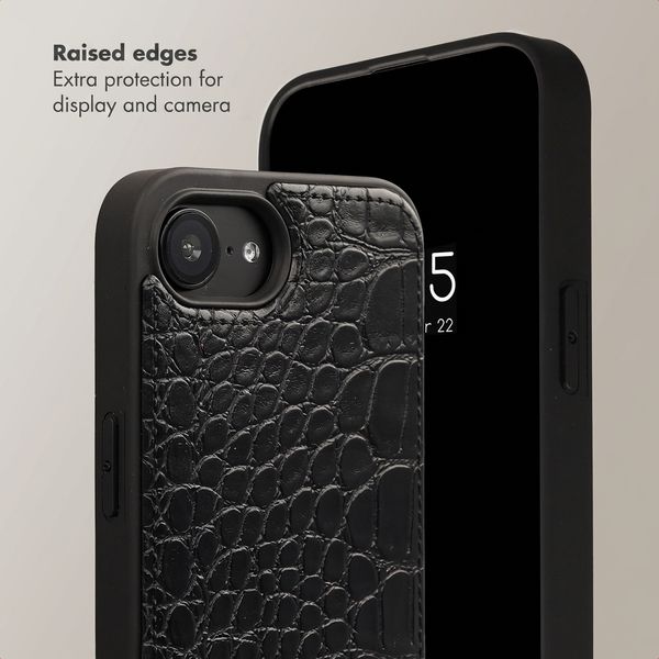 Selencia Nova Croco Phone Case with Cord and Card Holder Apple iPhone 17e / 16e - Black